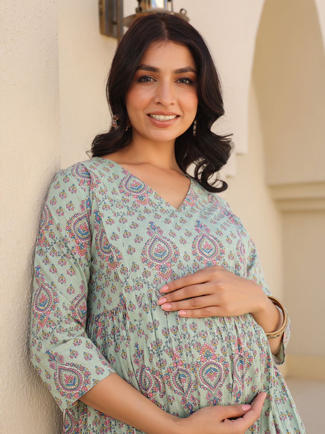 Janasya Light Cotton Floral A-Line Top & Bottom Set 