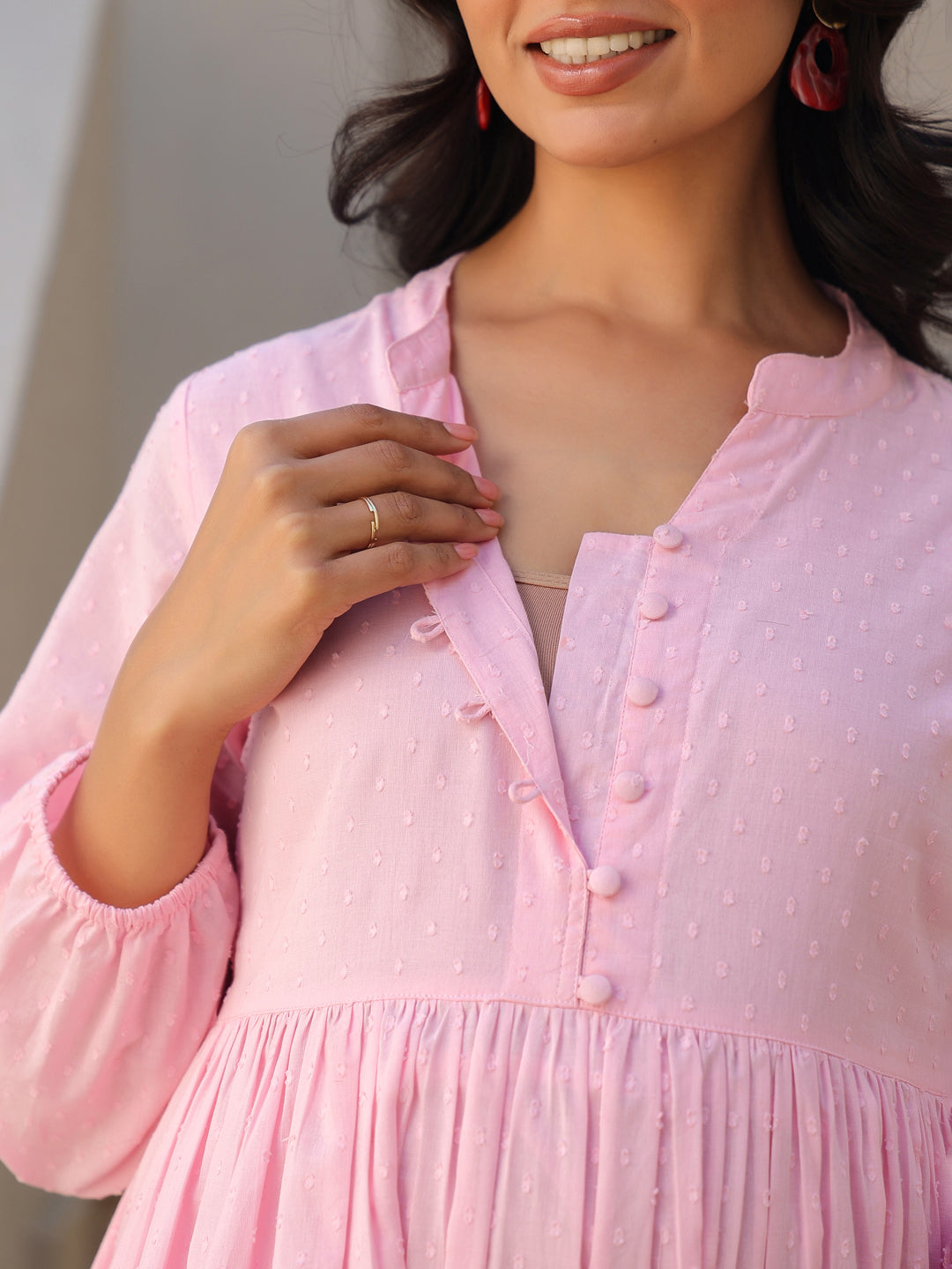 Janasya Light Dobby Cotton Self Design A-Line Kurta Set 