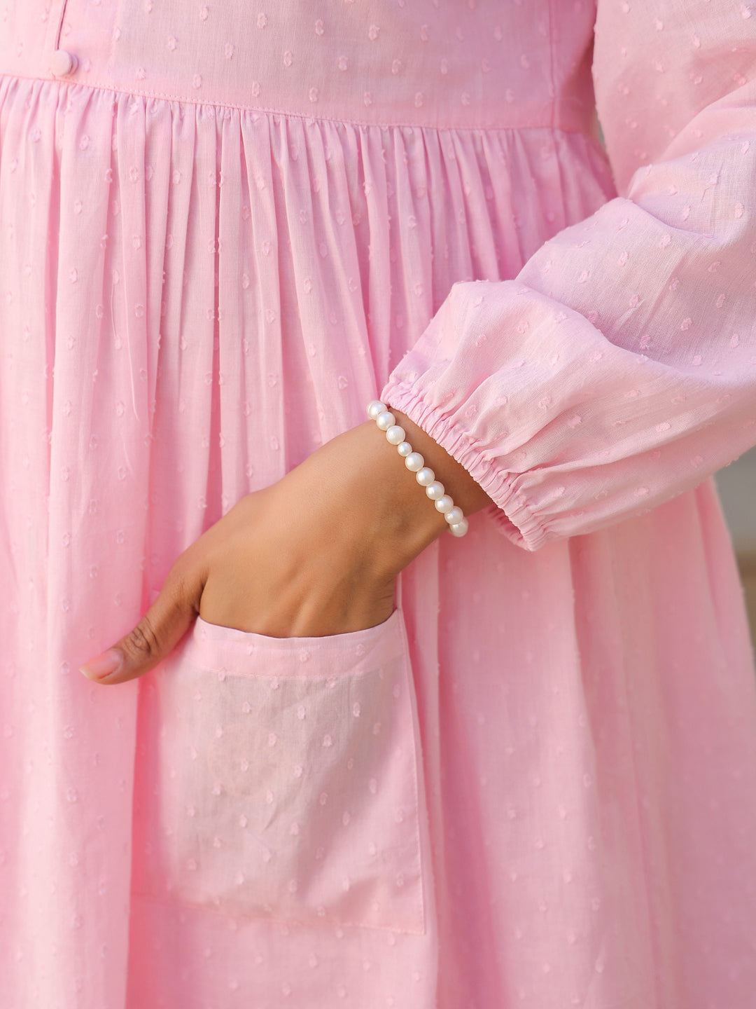 Janasya Light Dobby Cotton Self Design A-Line Kurta Set 
