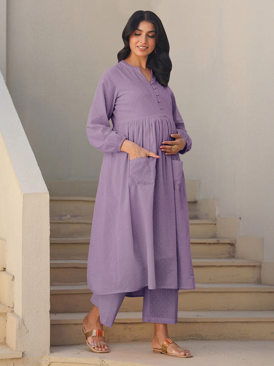 Janasya Light Dobby Cotton Self Design A-Line Kurta Set 