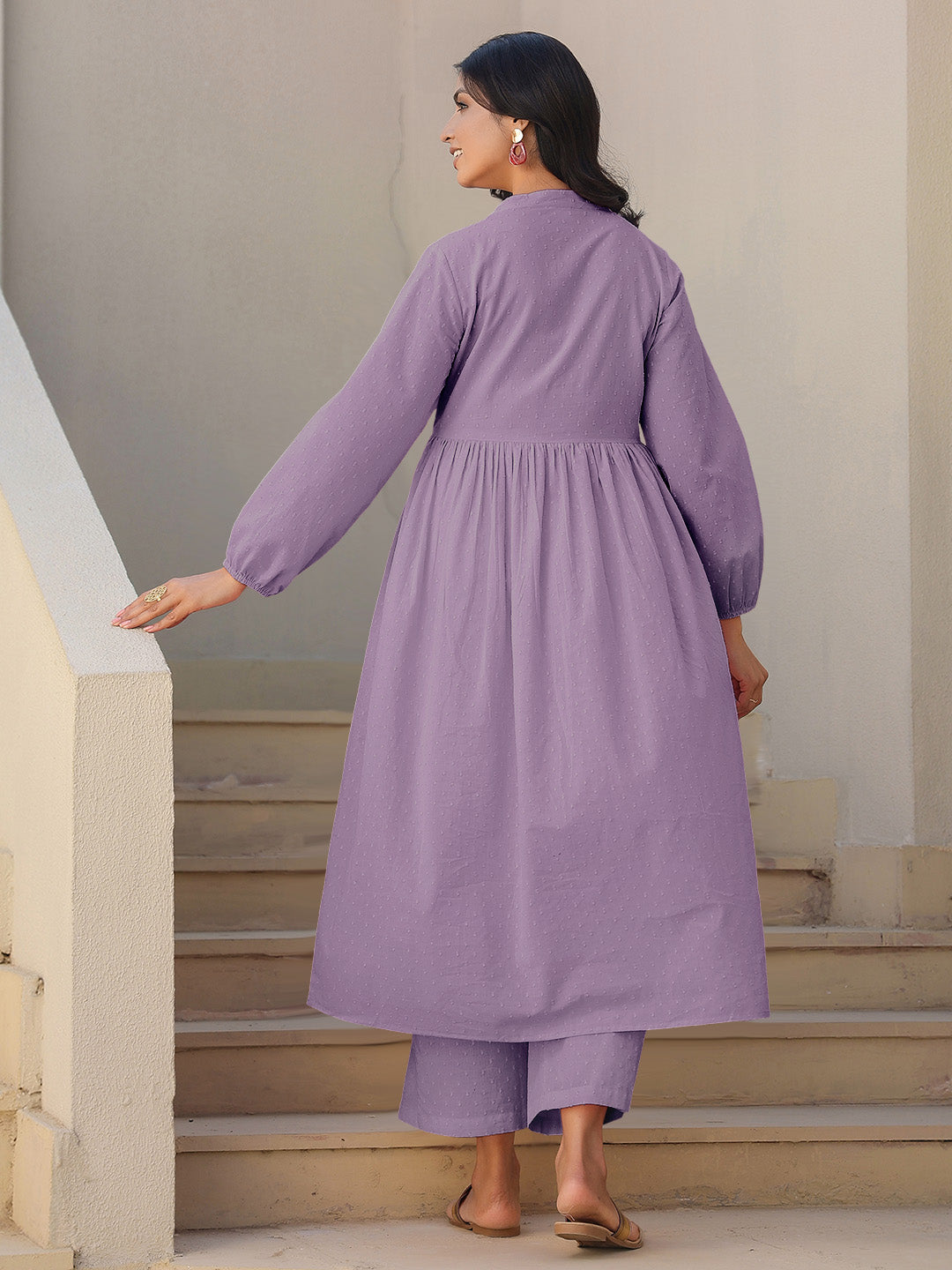 Janasya Light Dobby Cotton Self Design A-Line Kurta Set 