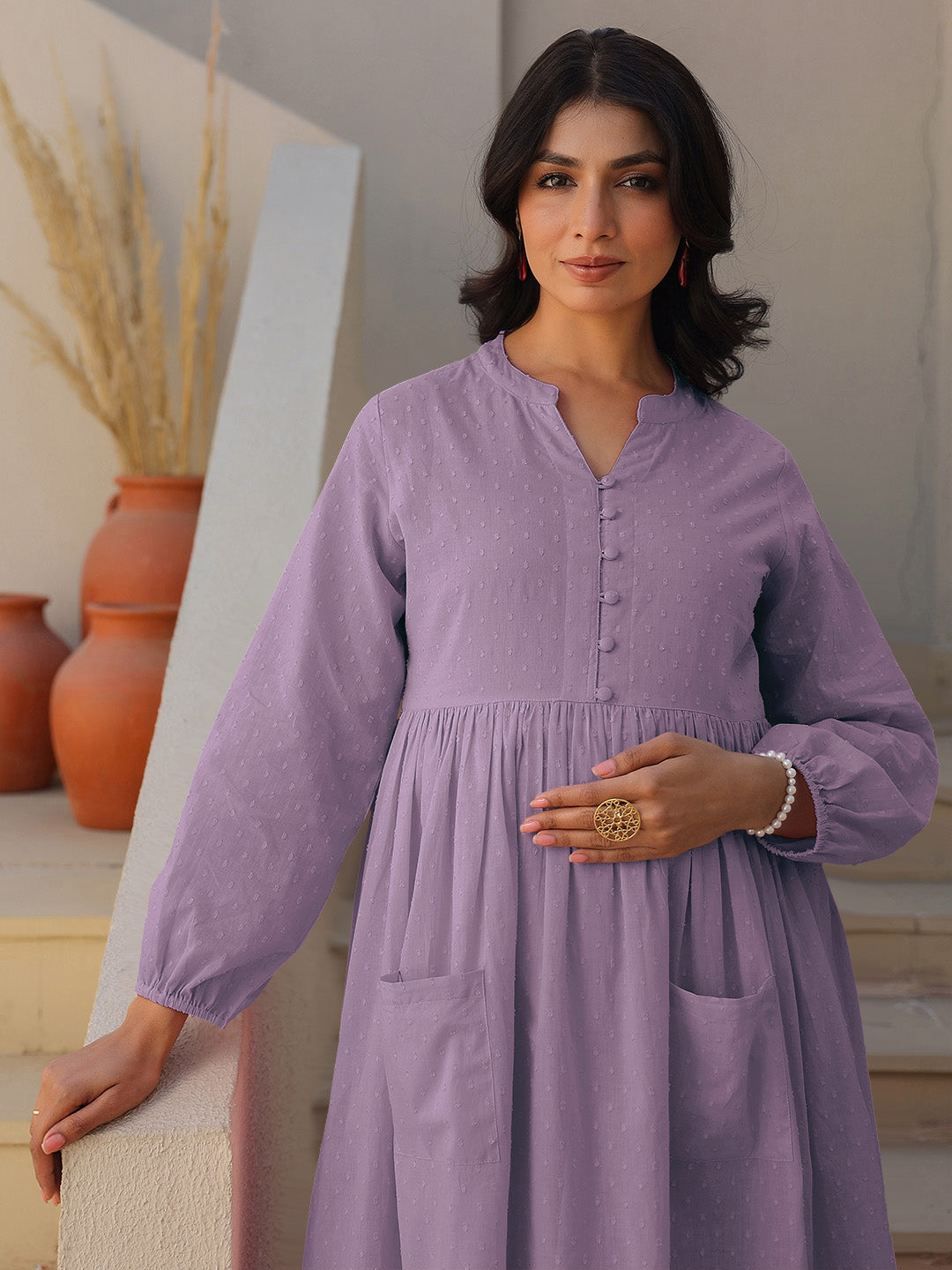 Janasya Light Dobby Cotton Self Design A-Line Kurta Set 