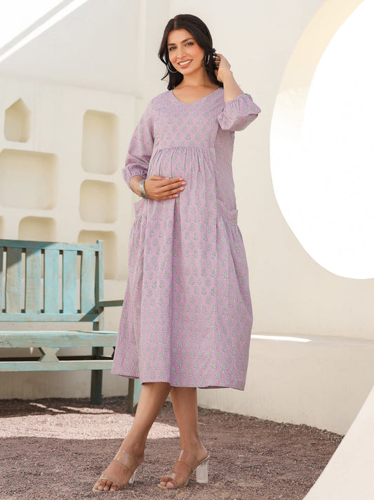 Janasya Light Cotton Floral A-Line Dress 