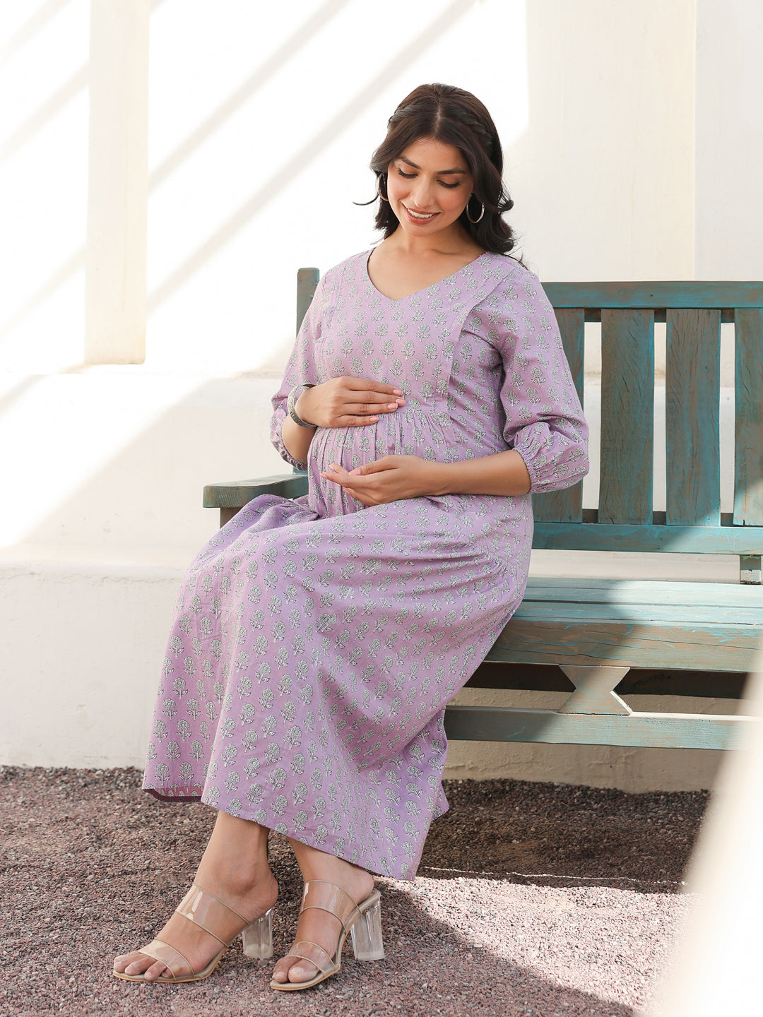 Janasya Light Cotton Floral A-Line Dress 