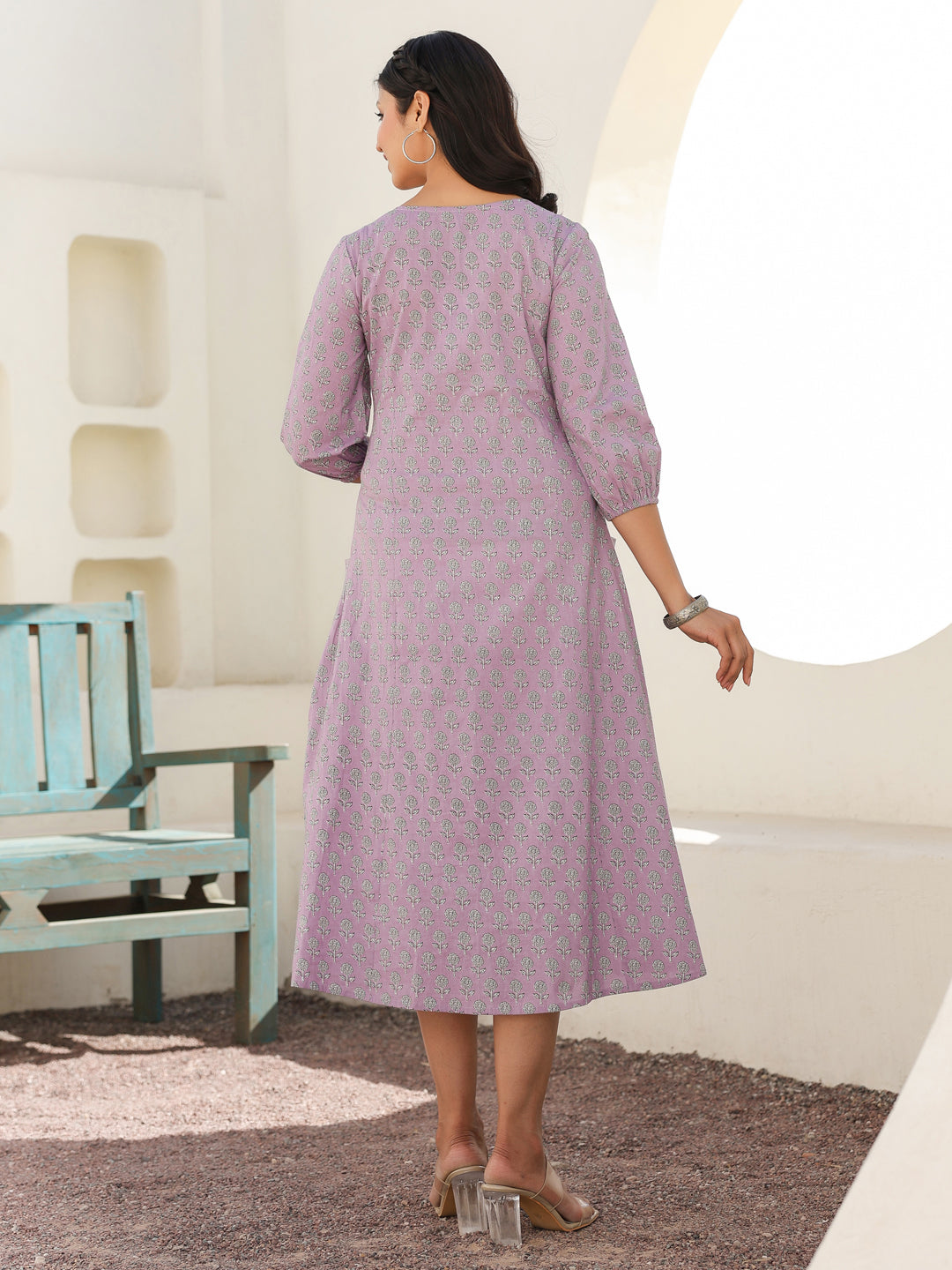 Janasya Light Cotton Floral A-Line Dress 