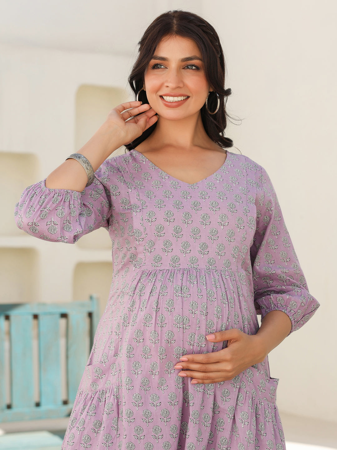 Janasya Light Cotton Floral A-Line Dress 