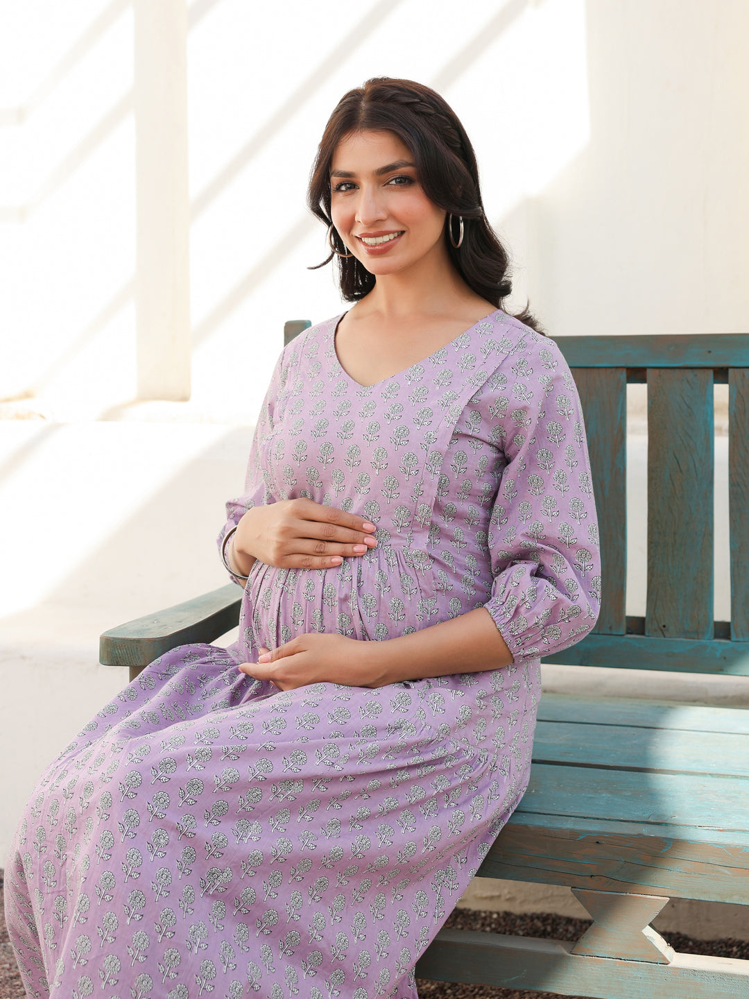 Janasya Light Cotton Floral A-Line Dress 