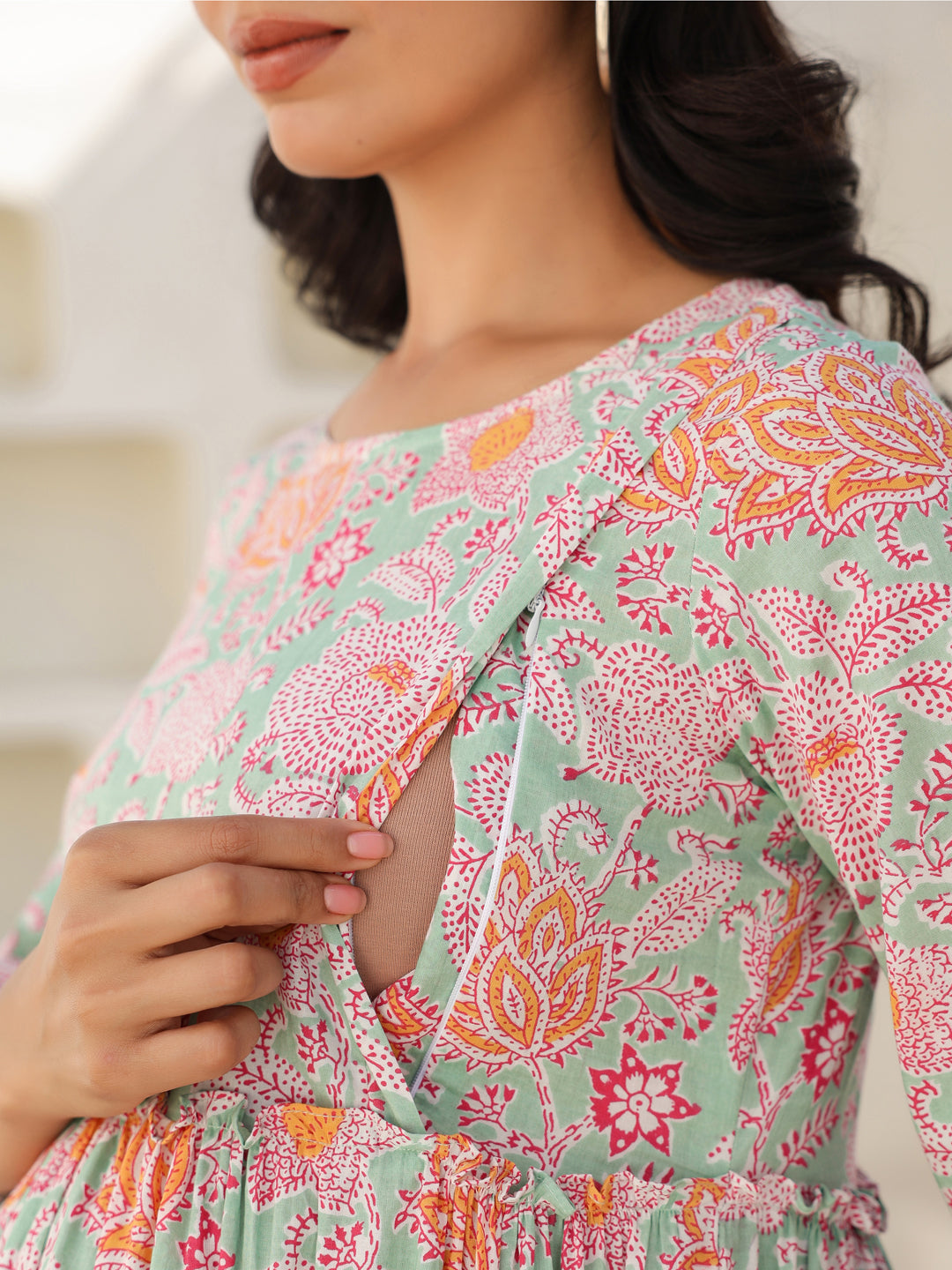 Janasya Light Cotton Floral A-Line Dress 
