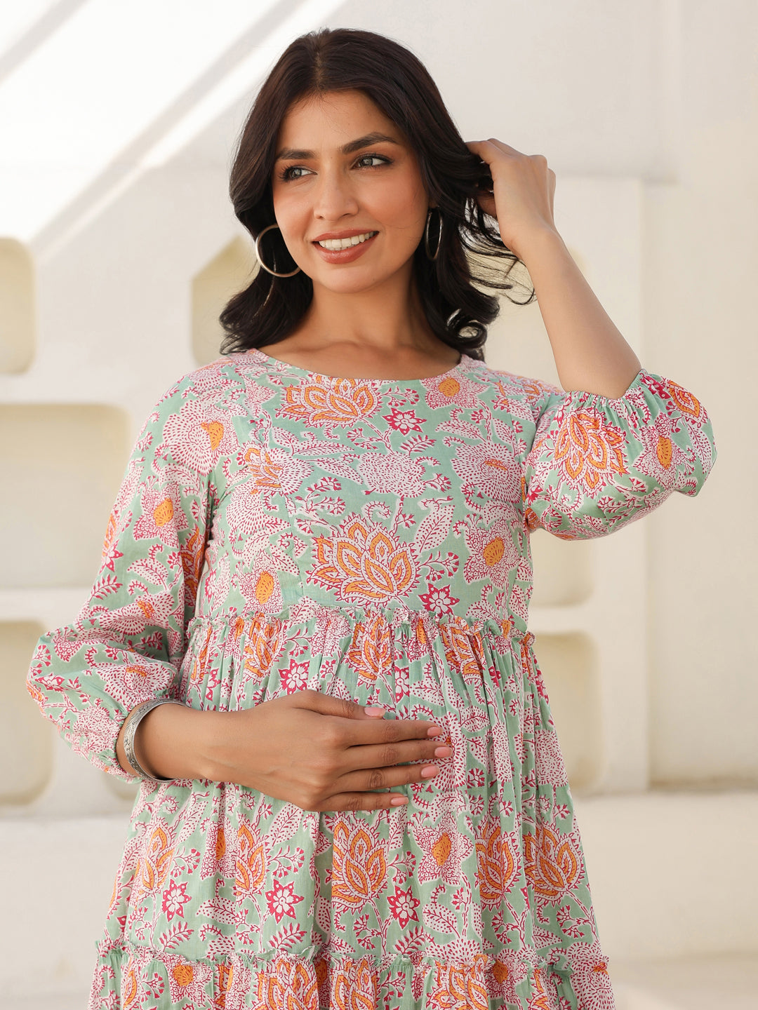 Janasya Light Cotton Floral A-Line Dress 