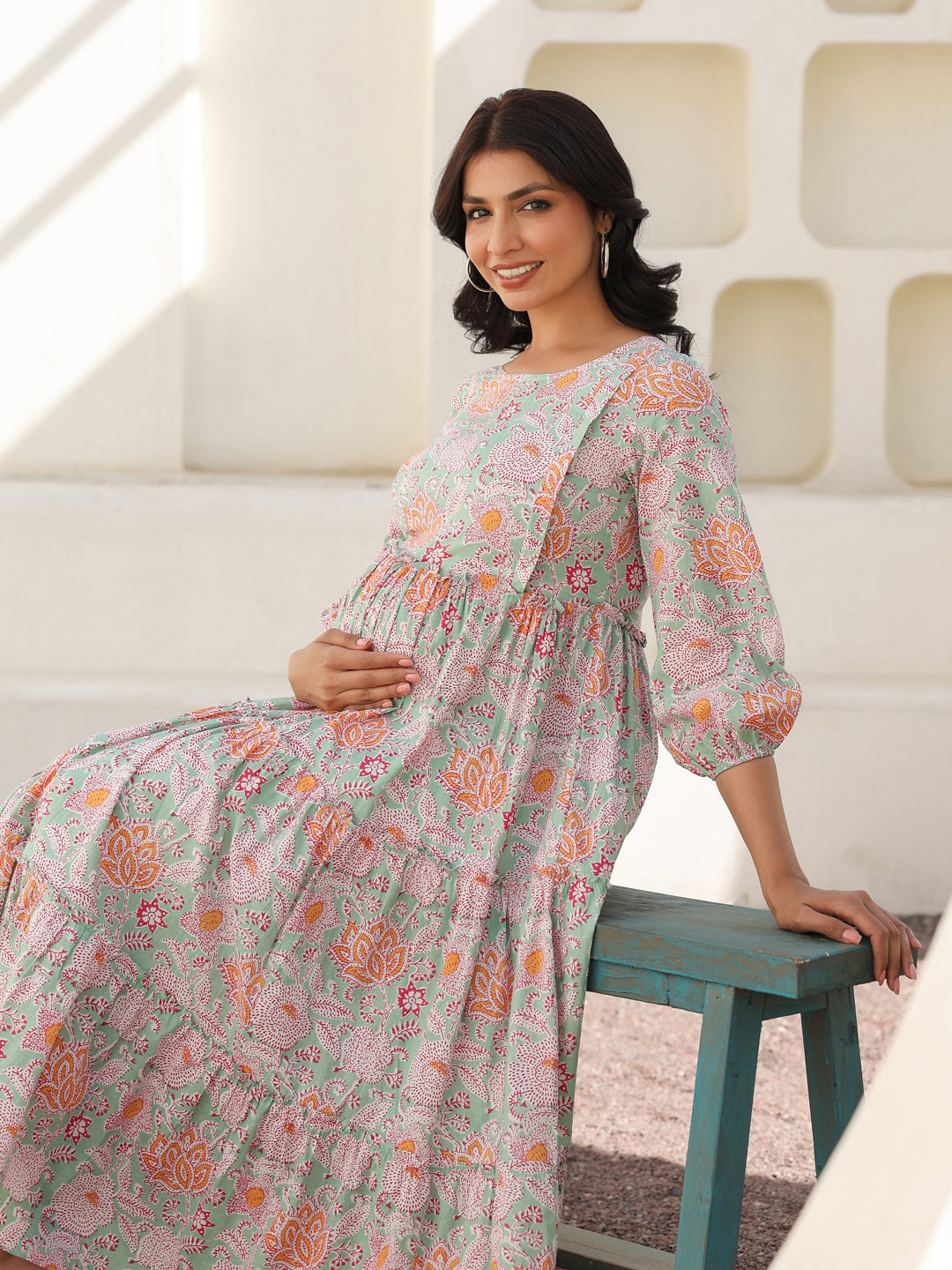 Janasya Light Cotton Floral A-Line Dress 