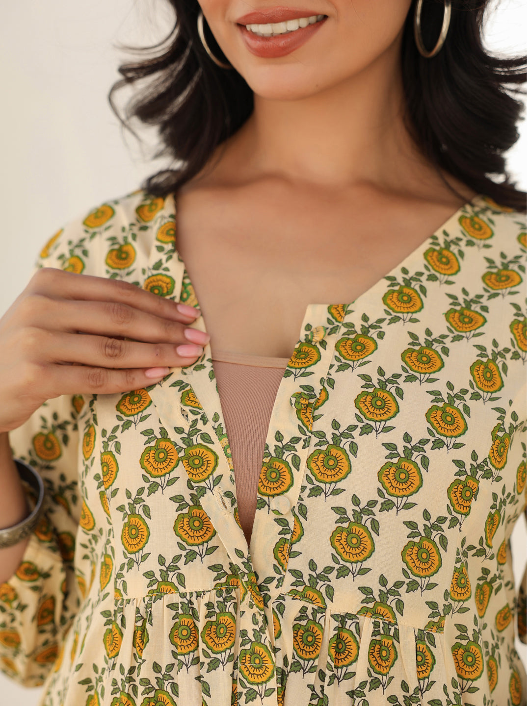 Janasya Light Cotton Floral A-Line Dress 