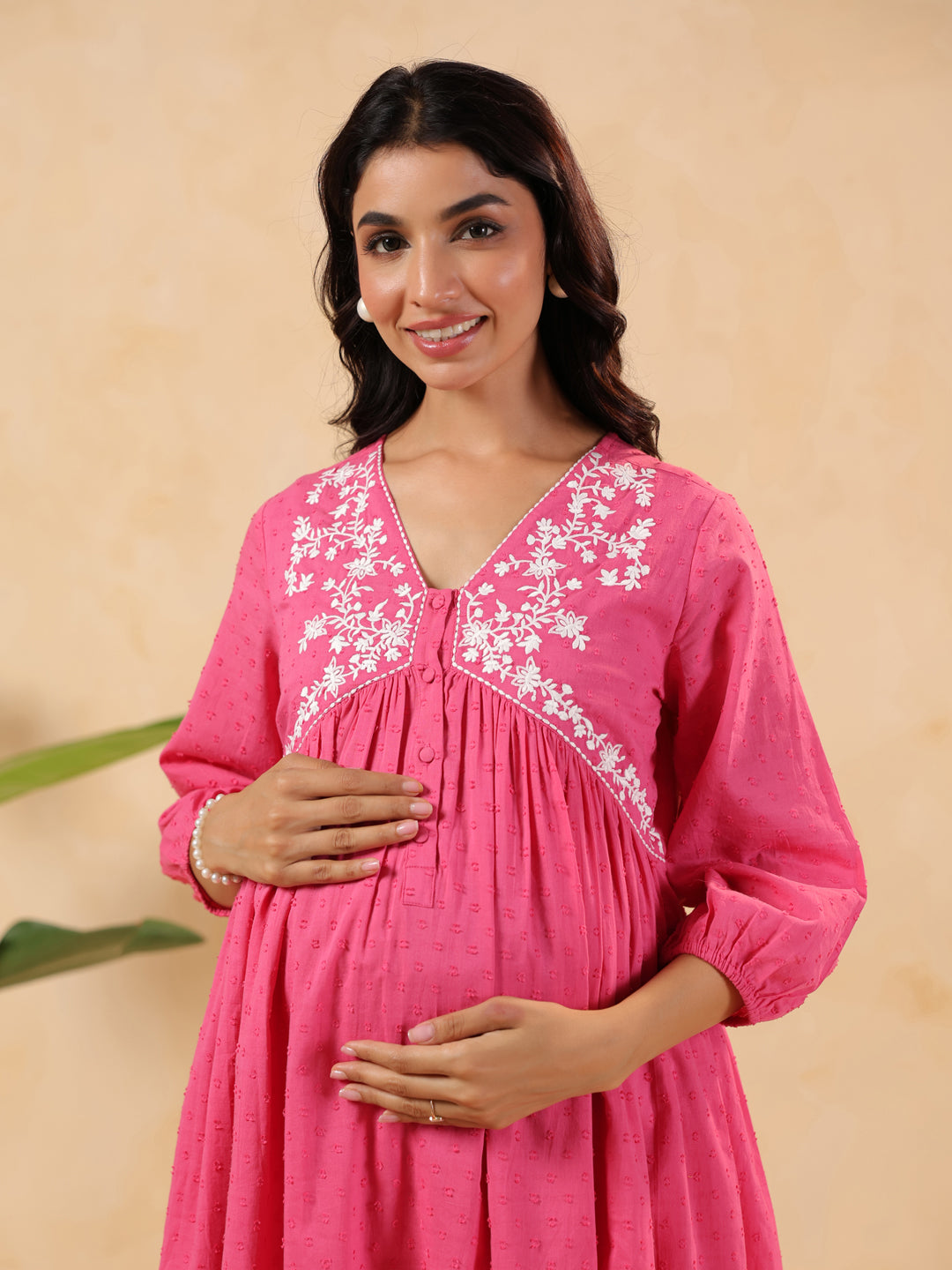Janasya Light Dobby Cotton Yoke Embroidery A-Line Kurta Set 