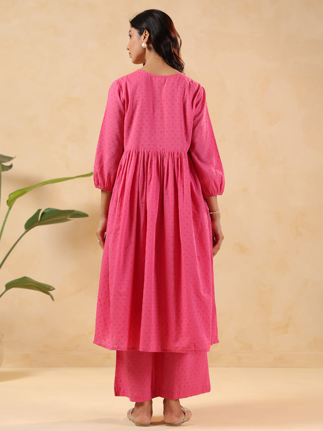 Janasya Light Dobby Cotton Yoke Embroidery A-Line Kurta Set 