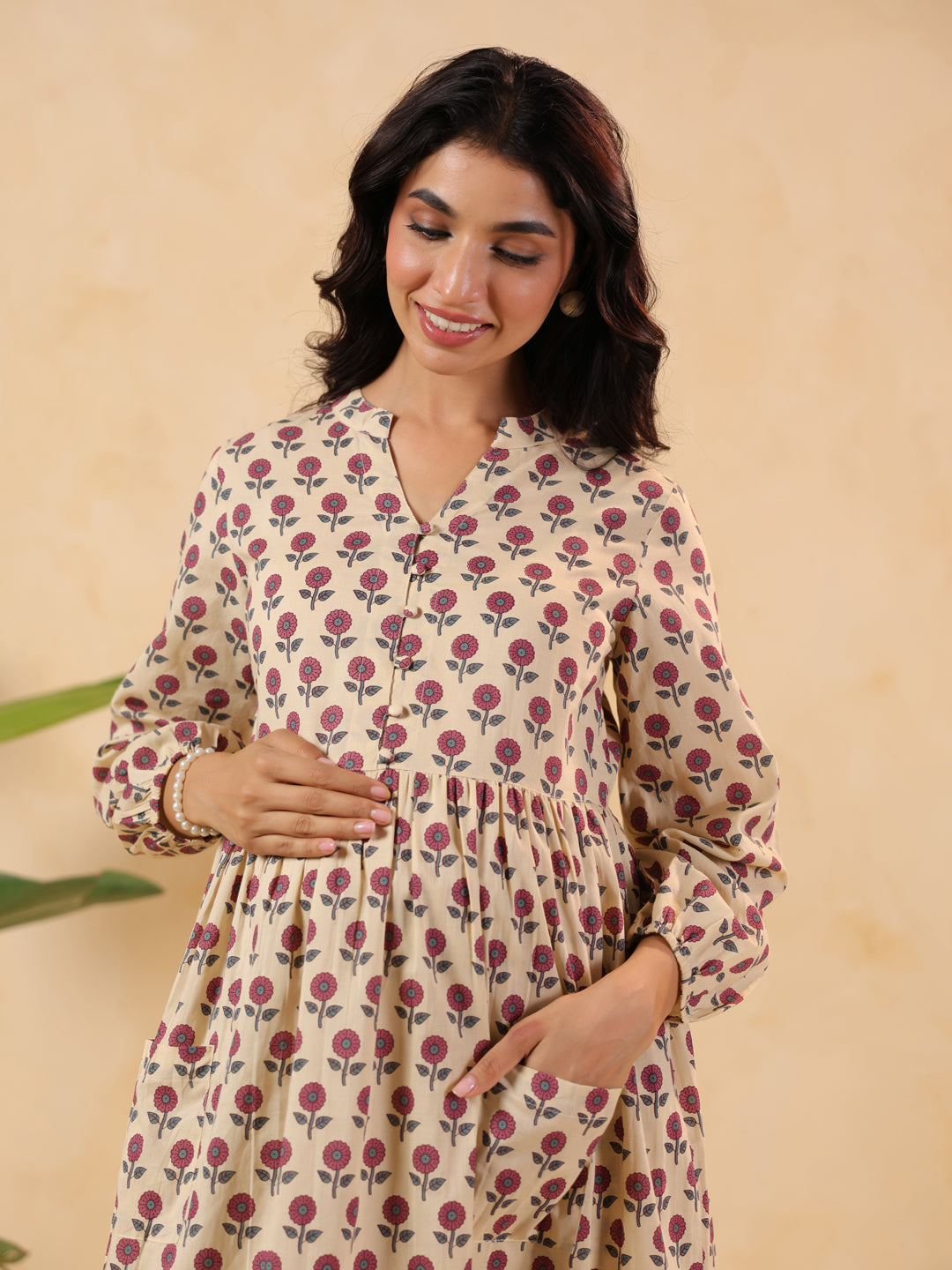 Janasya Light Cotton Floral A-Line Kurta Set 