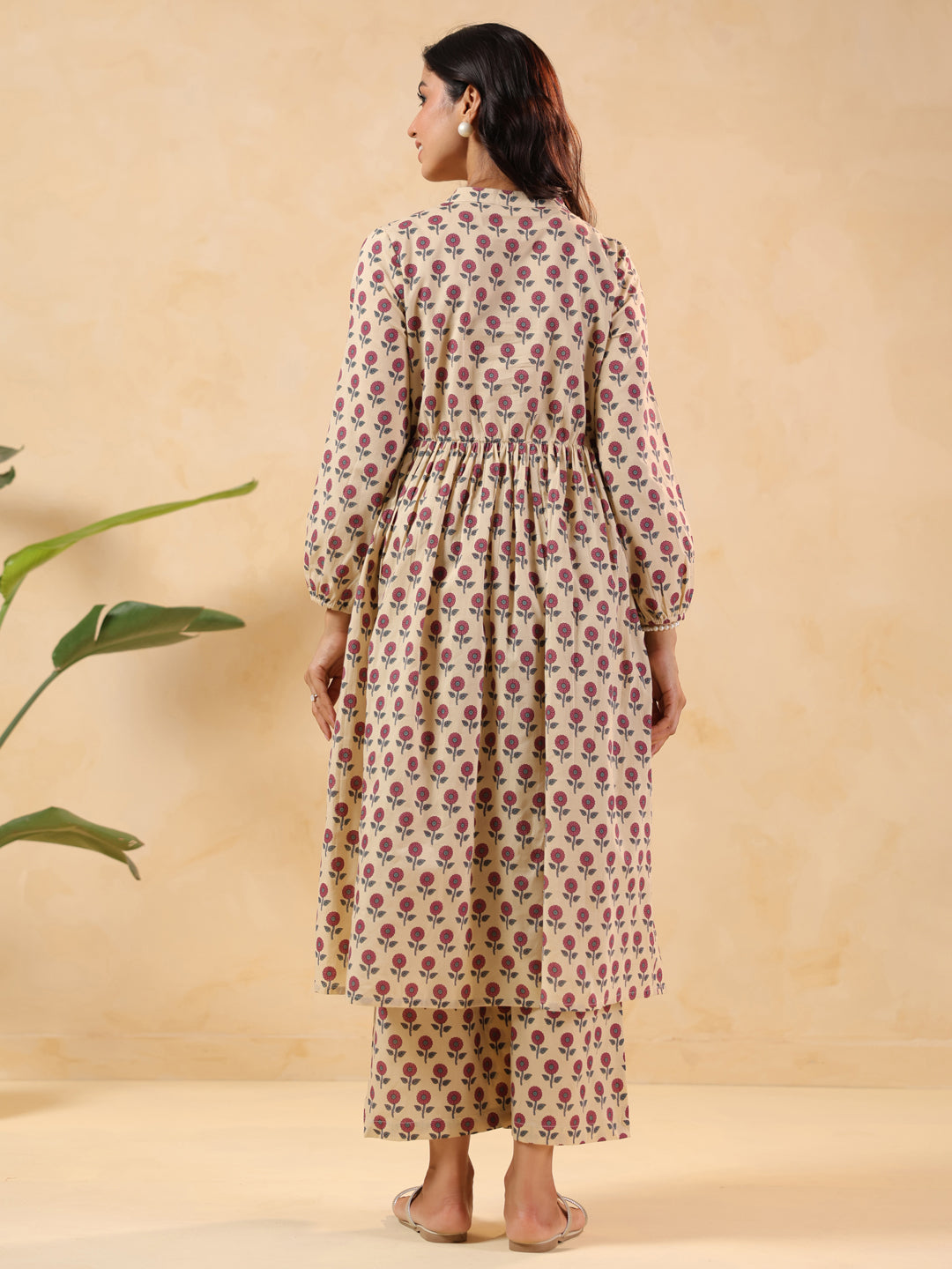 Janasya Light Cotton Floral A-Line Kurta Set 