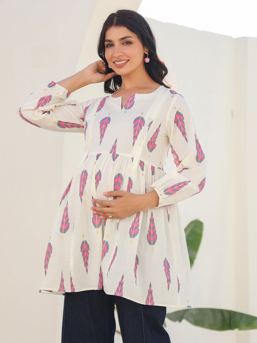 Janasya Light Cotton Ethnic Motifs A-Line Tunic 