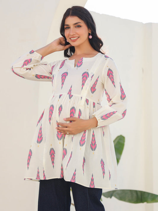 Janasya Light Cotton Ethnic Motifs A-Line Tunic 