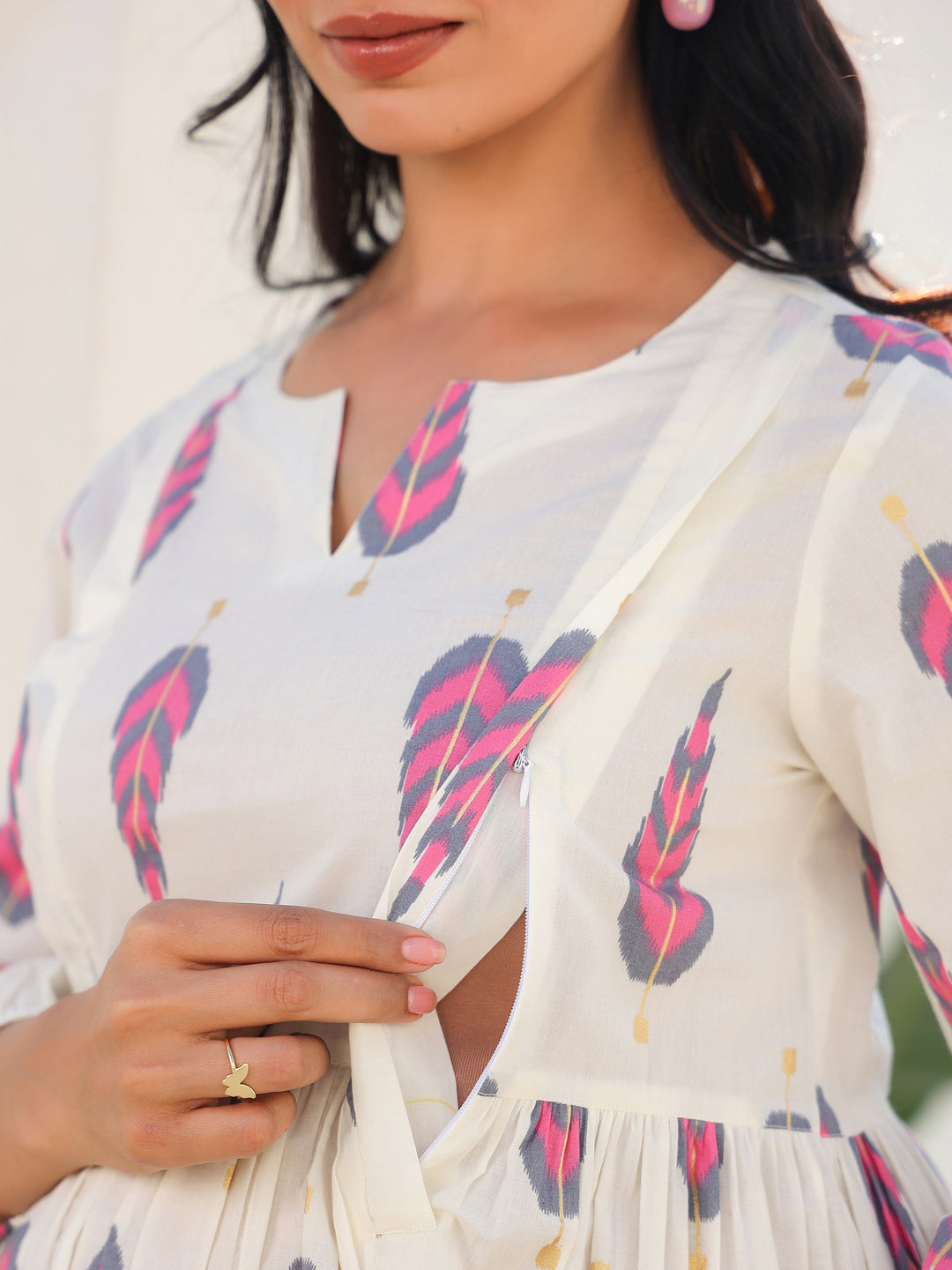 Janasya Light Cotton Ethnic Motifs A-Line Tunic 