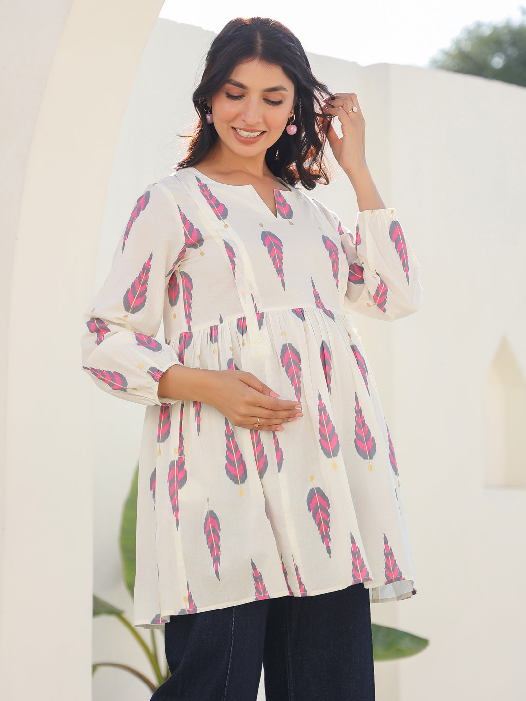 Janasya Light Cotton Ethnic Motifs A-Line Tunic 