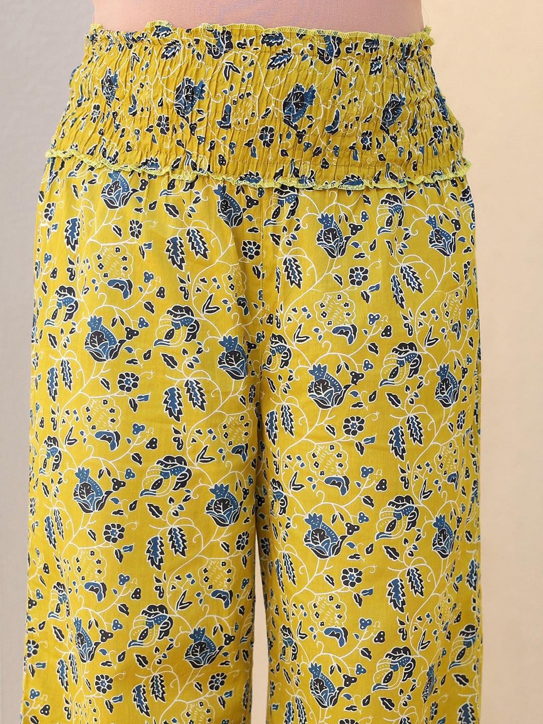 Janasya Bright Cotton Floral A-Line Top & Bottom Set 