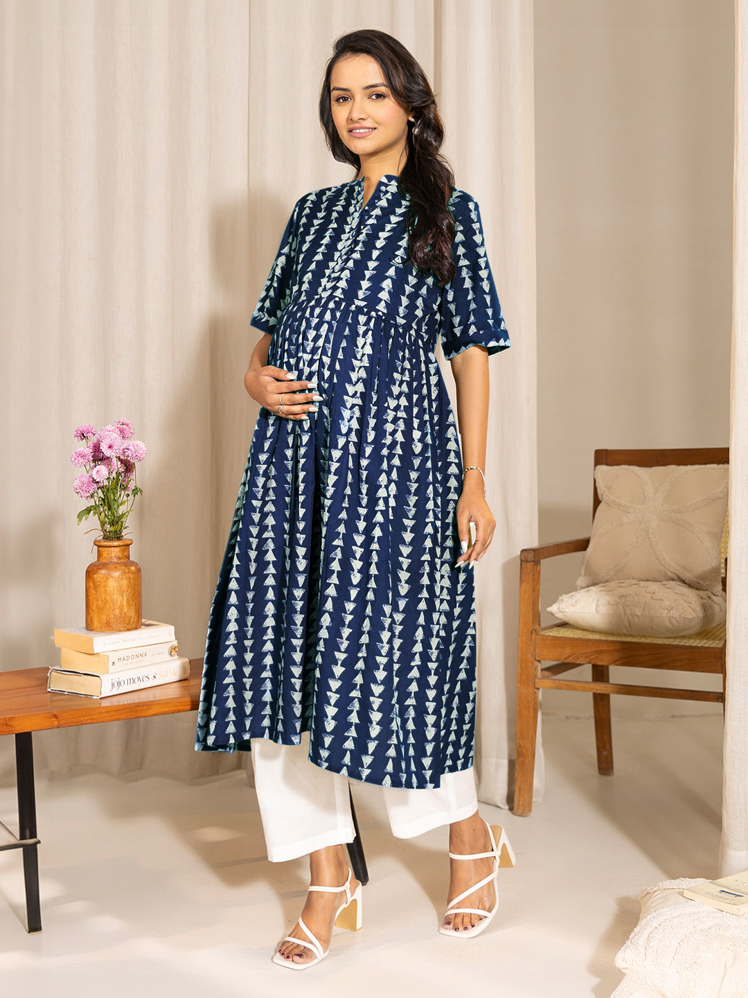 Janasya Dark Cotton Geometric A-Line Kurta | Grab2Buy