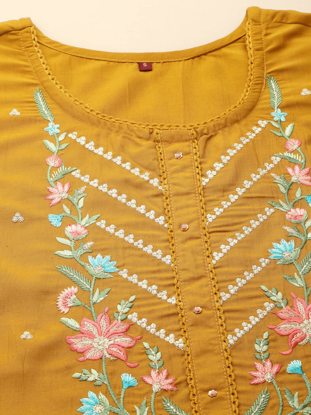 Mustard Embroidered Chinon Straight Kurta With Trouser & Dupatta - Salimar