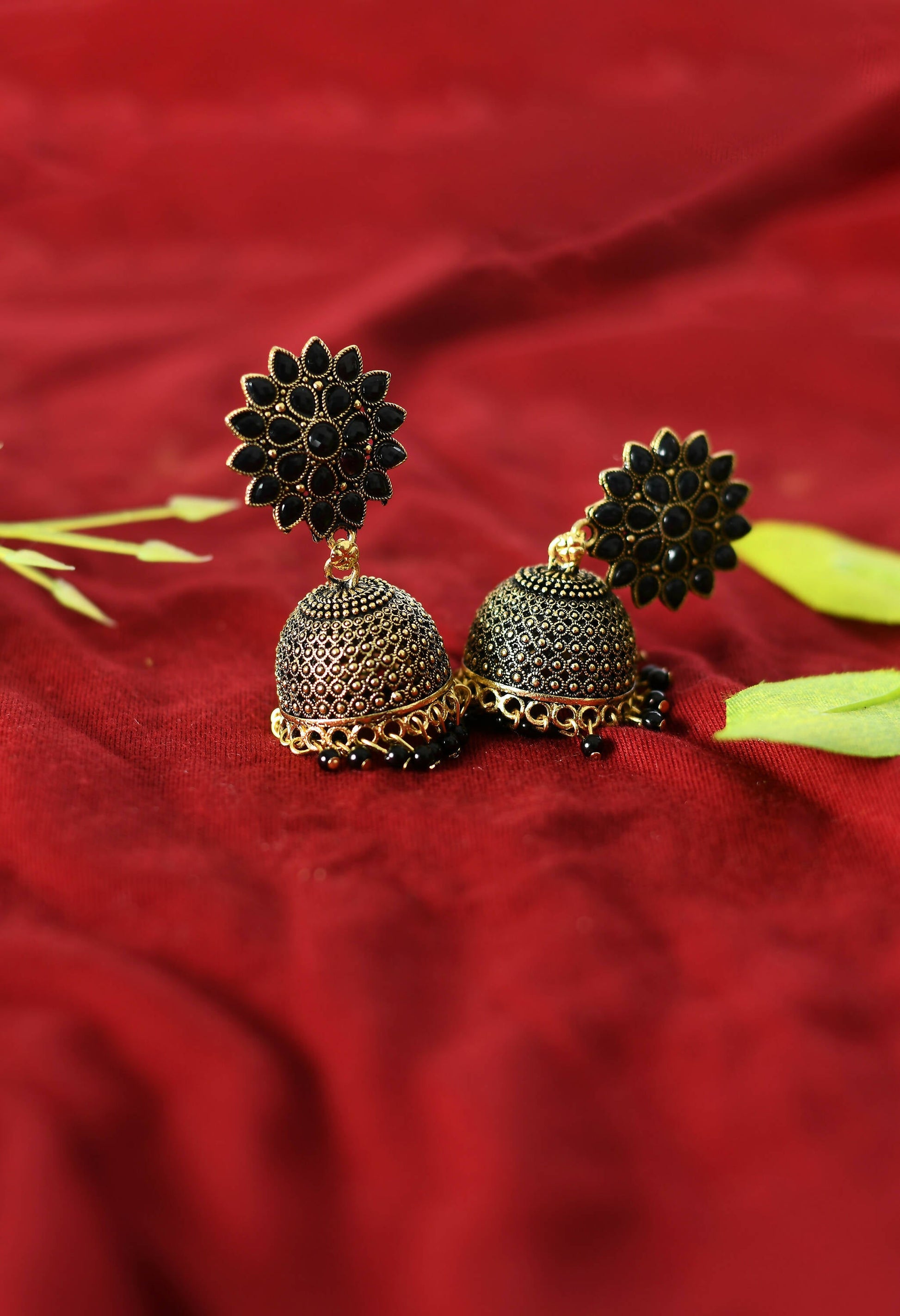 Mominos Fashion Joharkamal Kundan work Jhumka with Black Beads - Grab2buy