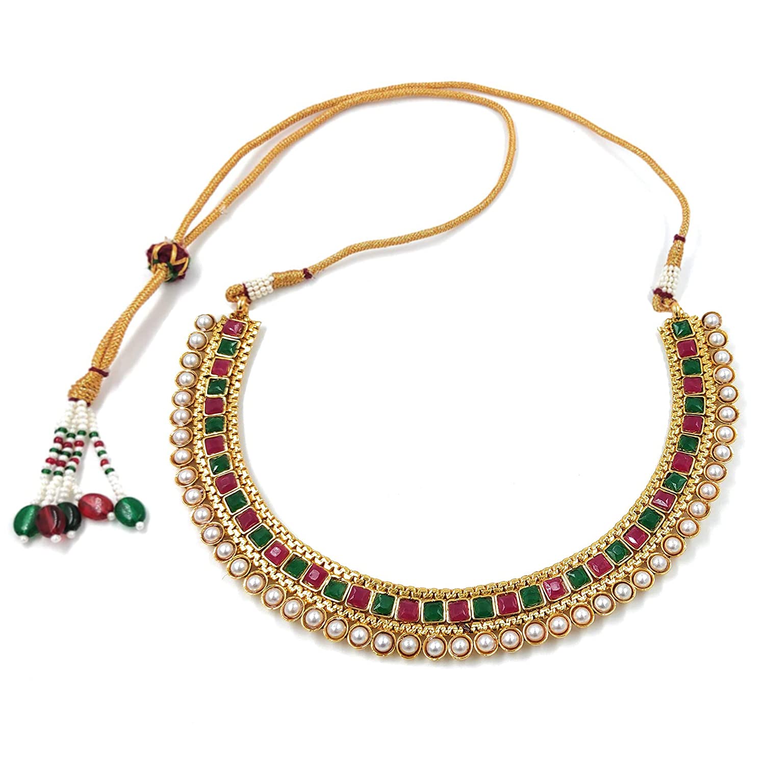 Gold-Polished Traditional White Choker Necklace Jewellery Set For Women/Girls - Wahe Jewels Noz2Toz