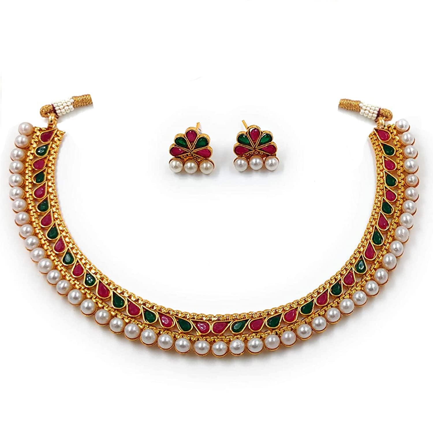 Gold-Polished Traditional Multi Choker Necklace Jewellery Set For Women/Girls - Wahe Jewels Noz2Toz