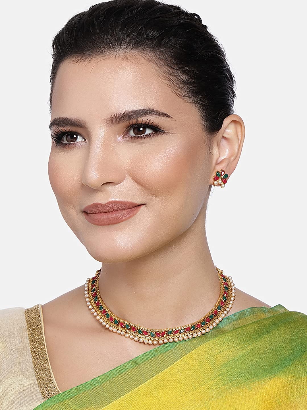 Gold-Polished Traditional Multi Choker Necklace Jewellery Set For Women/Girls - Wahe Jewels Noz2Toz