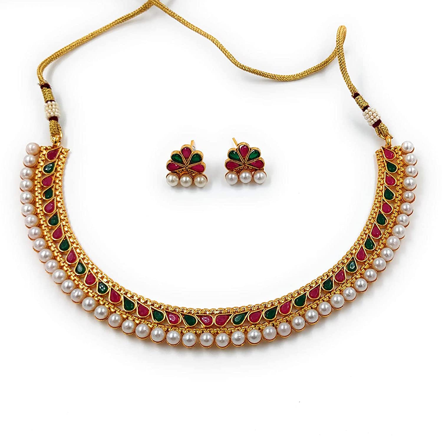 Gold-Polished Traditional Multi Choker Necklace Jewellery Set For Women/Girls - Wahe Jewels Noz2Toz
