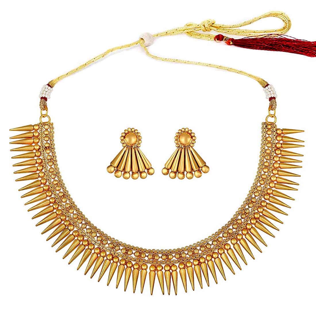 Gold-Polished Traditional Stylish Golden Necklace with Earrings for Women & Girls - Wahe Jewels Noz2Toz