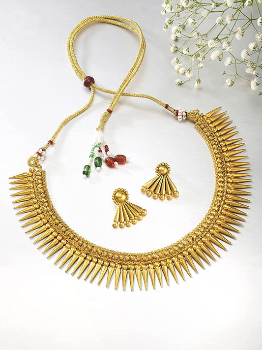 Gold-Polished Traditional Stylish Golden Necklace with Earrings for Women & Girls - Wahe Jewels Noz2Toz