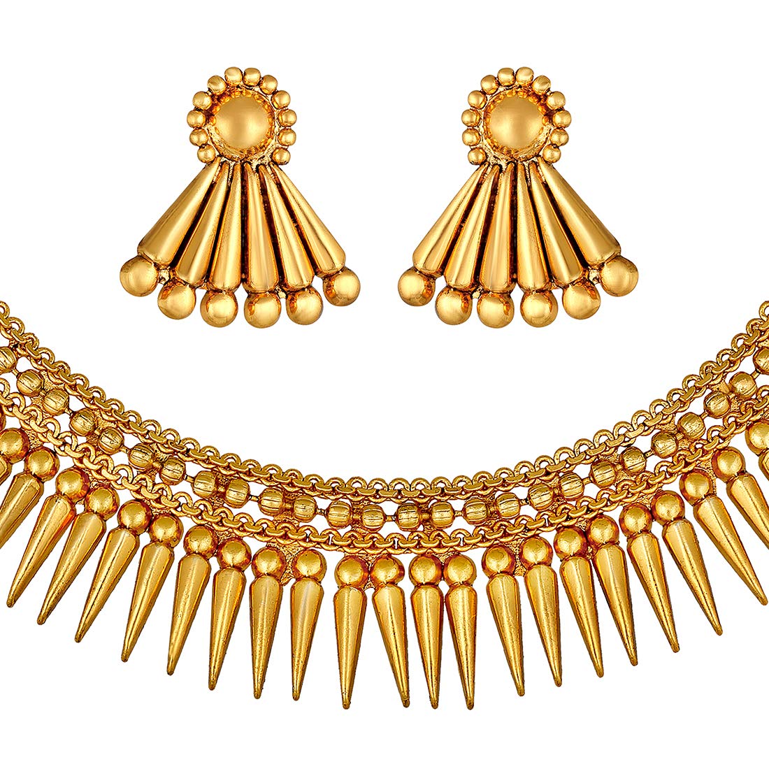 Gold-Polished Traditional Stylish Golden Necklace with Earrings for Women & Girls - Wahe Jewels Noz2Toz