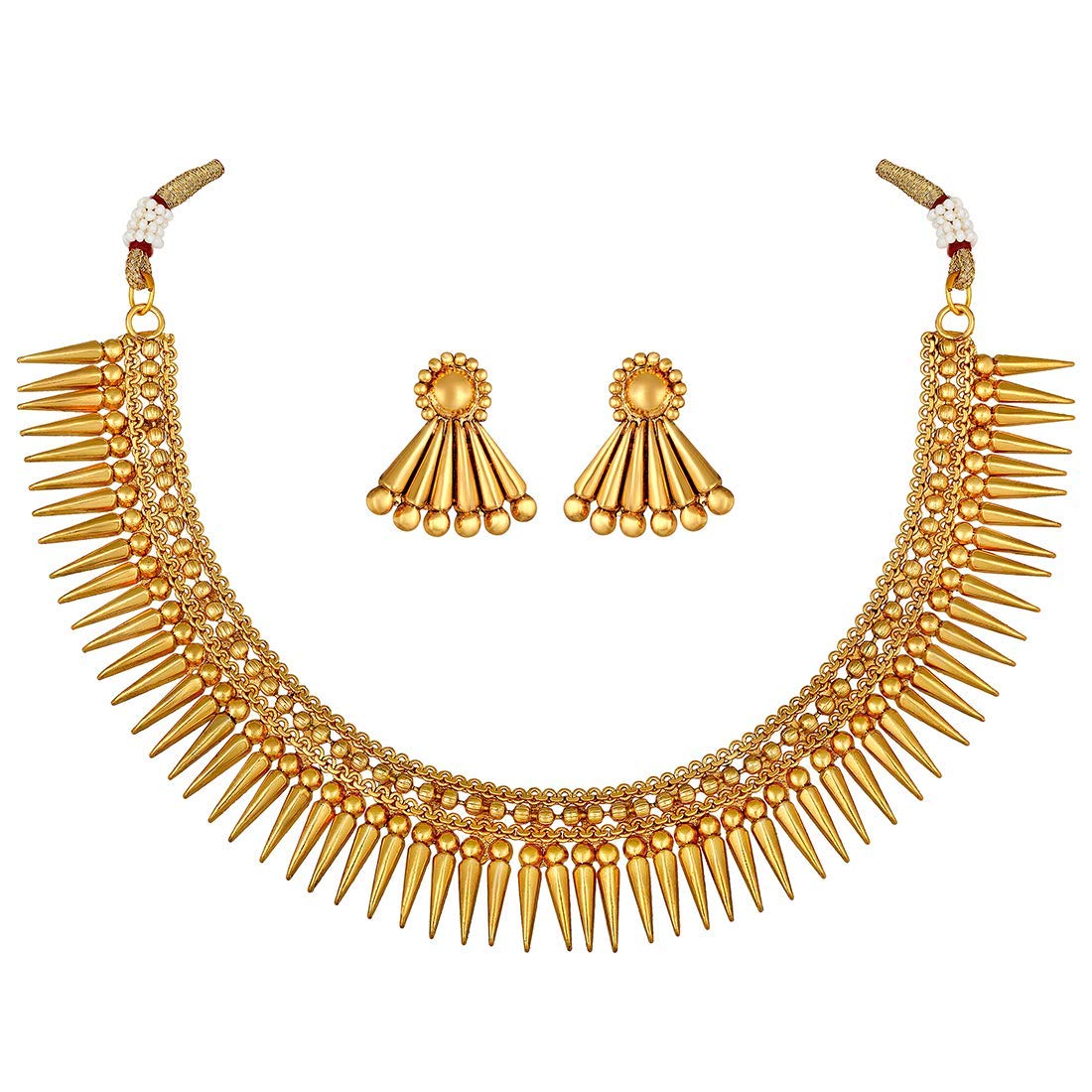 Gold-Polished Traditional Stylish Golden Necklace with Earrings for Women & Girls - Wahe Jewels Noz2Toz
