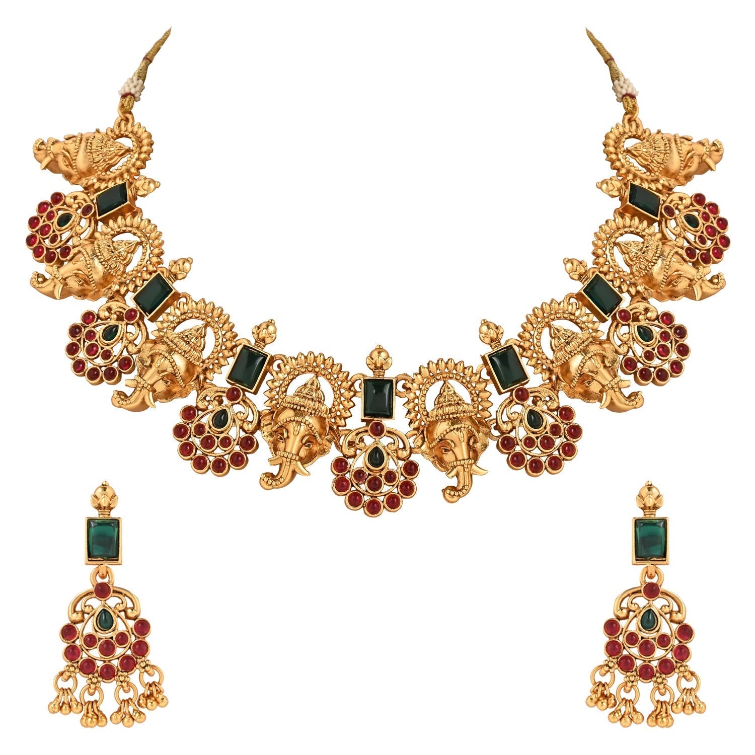 Gold-Polished Traditional Temple Choker Necklace Jewellery With Earrings Set for Women/Girls - Wahe Jewels - Swadesiicart