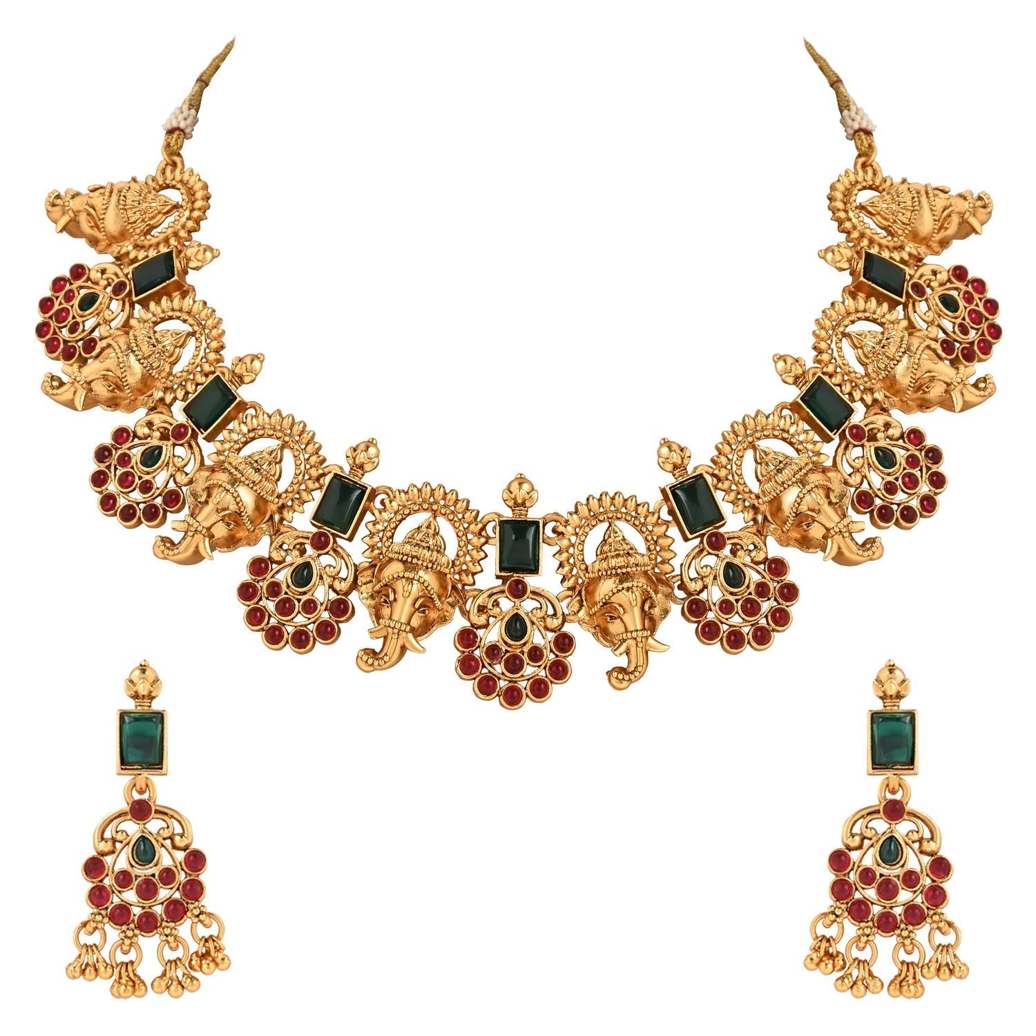 Gold-Polished Traditional Temple Choker Necklace Jewellery With Earrings Set for Women/Girls - Wahe Jewels Noz2Toz