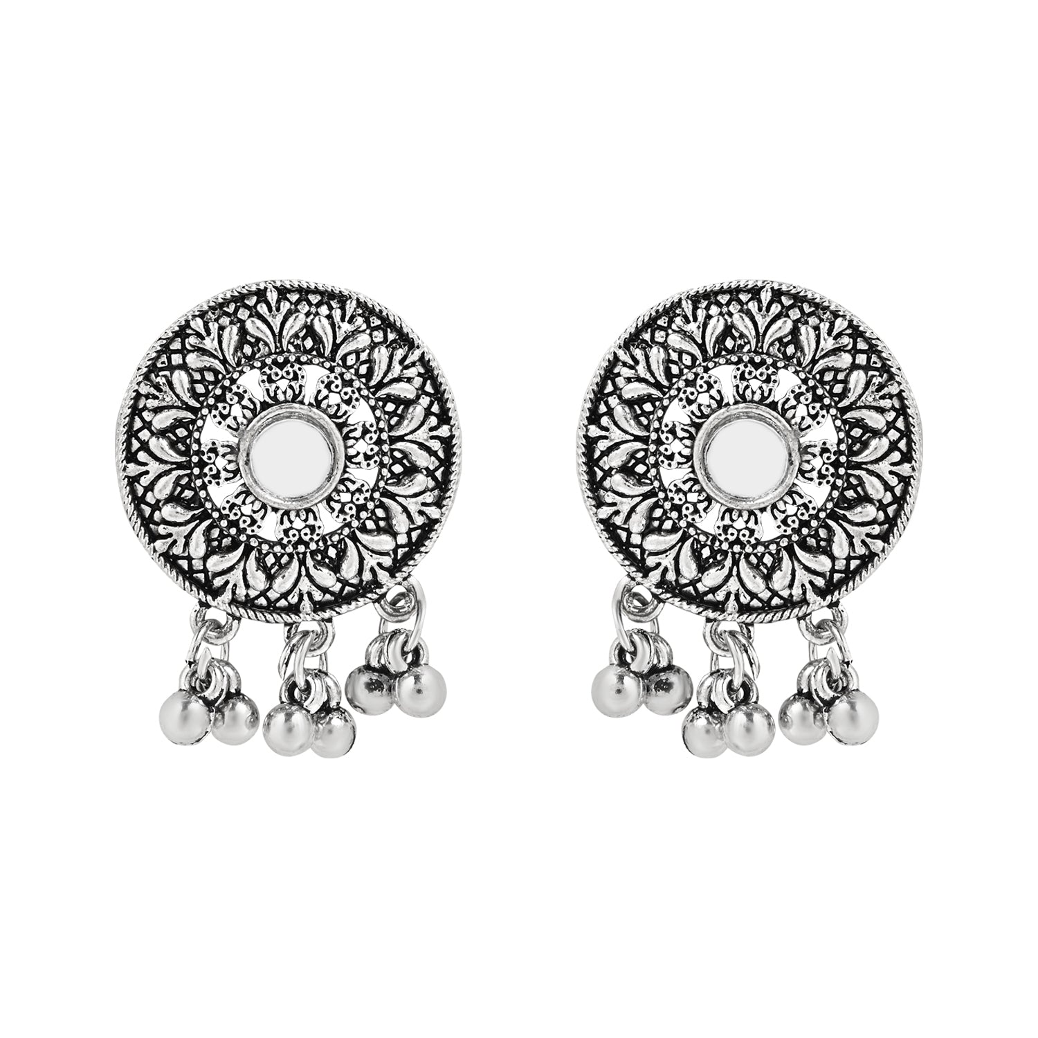 Navratri Ethnic Silver Oxidized Traditional Afghani Choker Necklace Jewellery Set for Women - Wahe Jewels Noz2Toz