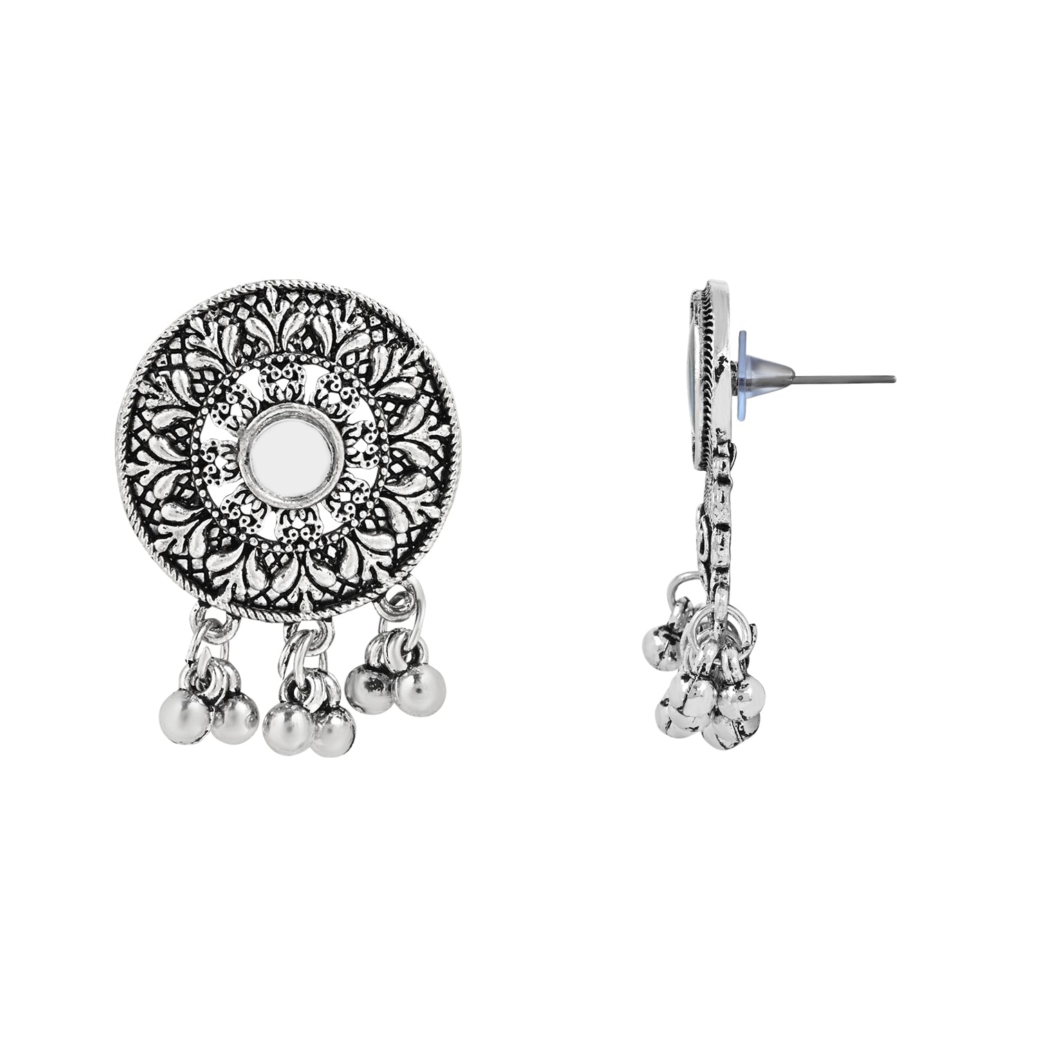 Navratri Ethnic Silver Oxidized Traditional Afghani Choker Necklace Jewellery Set for Women - Wahe Jewels Noz2Toz