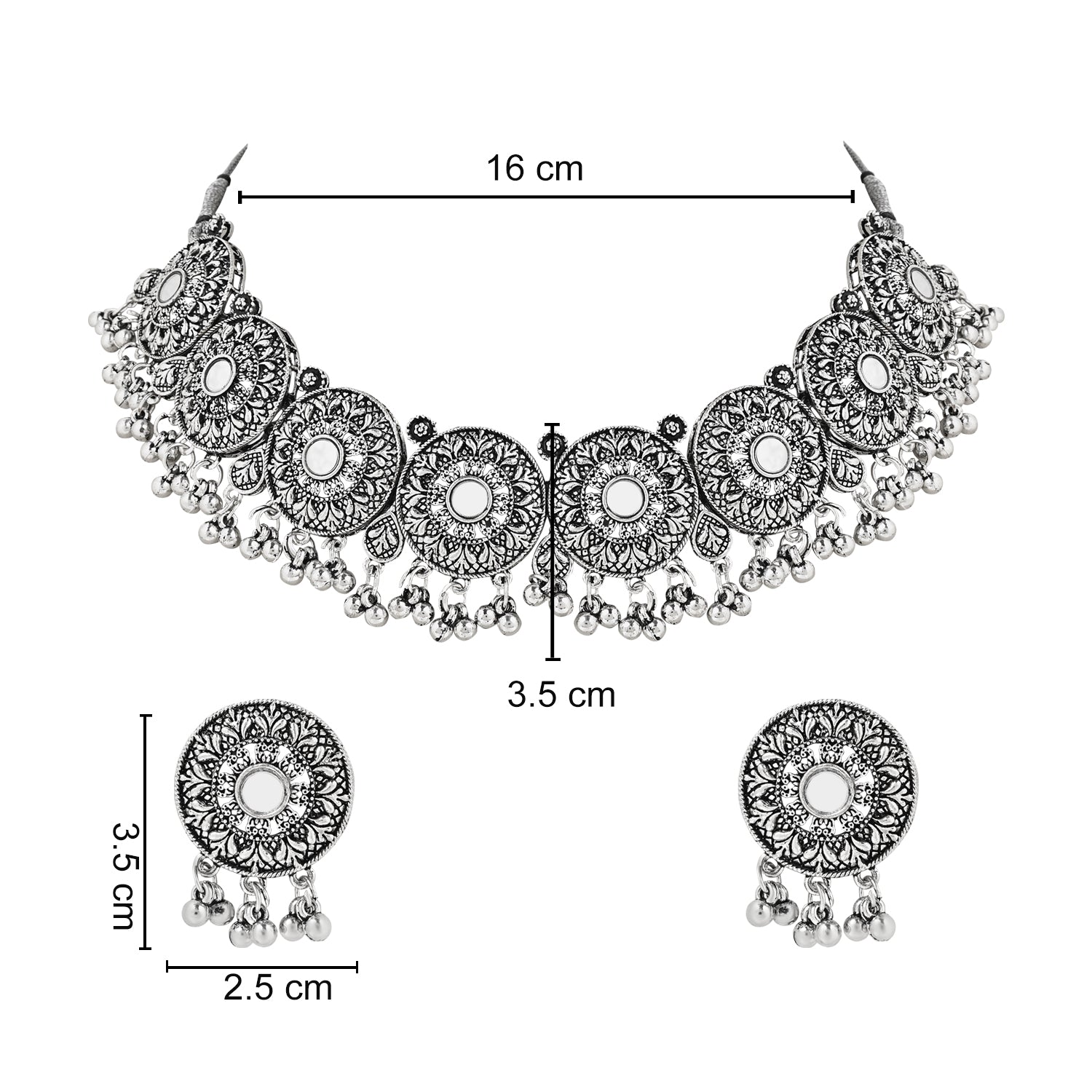 Navratri Ethnic Silver Oxidized Traditional Afghani Choker Necklace Jewellery Set for Women - Wahe Jewels Noz2Toz