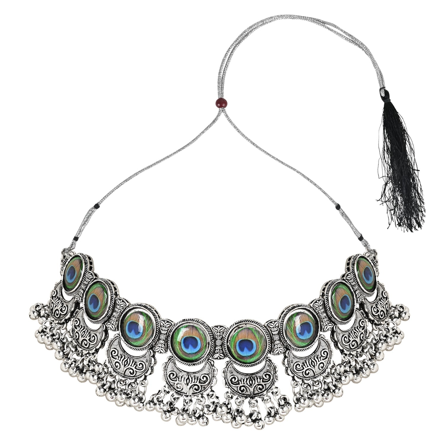 Navratri Oxidised Silver Plated Afghani Choker Necklace Jewellery Set for Women - Wahe Jewels Noz2Toz