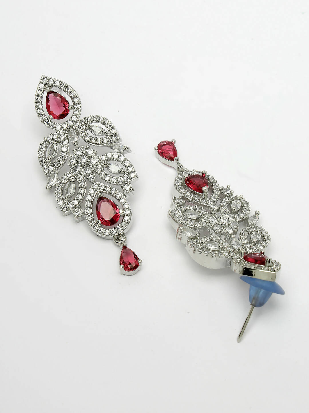 NVR Women Silver Plated & Maroon Cz Stone Handcrafted Jewellery Set - Grab2buy