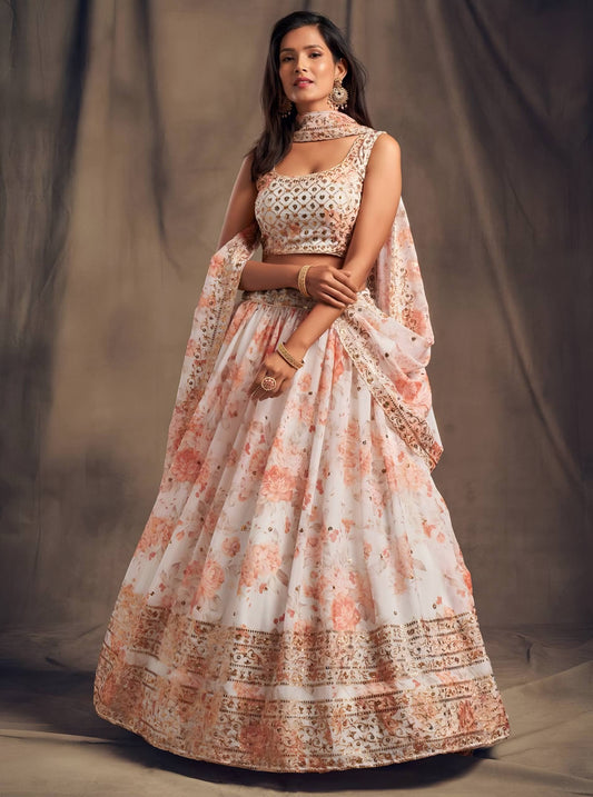 Lehenga Mart Designer Bollywood Style Wedding Wear Lehenga Choli - White