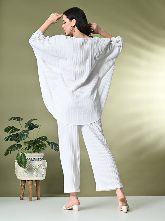 Myshka Women's Self Design Kaftan Style Co-ord set in White Color 