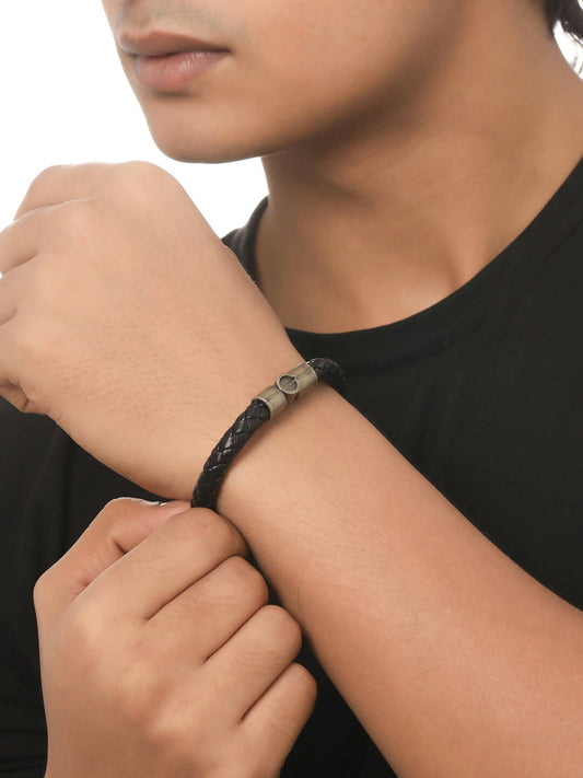 NVR Men's Black Leather Bracelet | Grab2Buy
