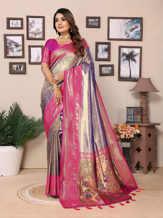 Aastha Fashion Purple Tissue Silk Weaving Saree
