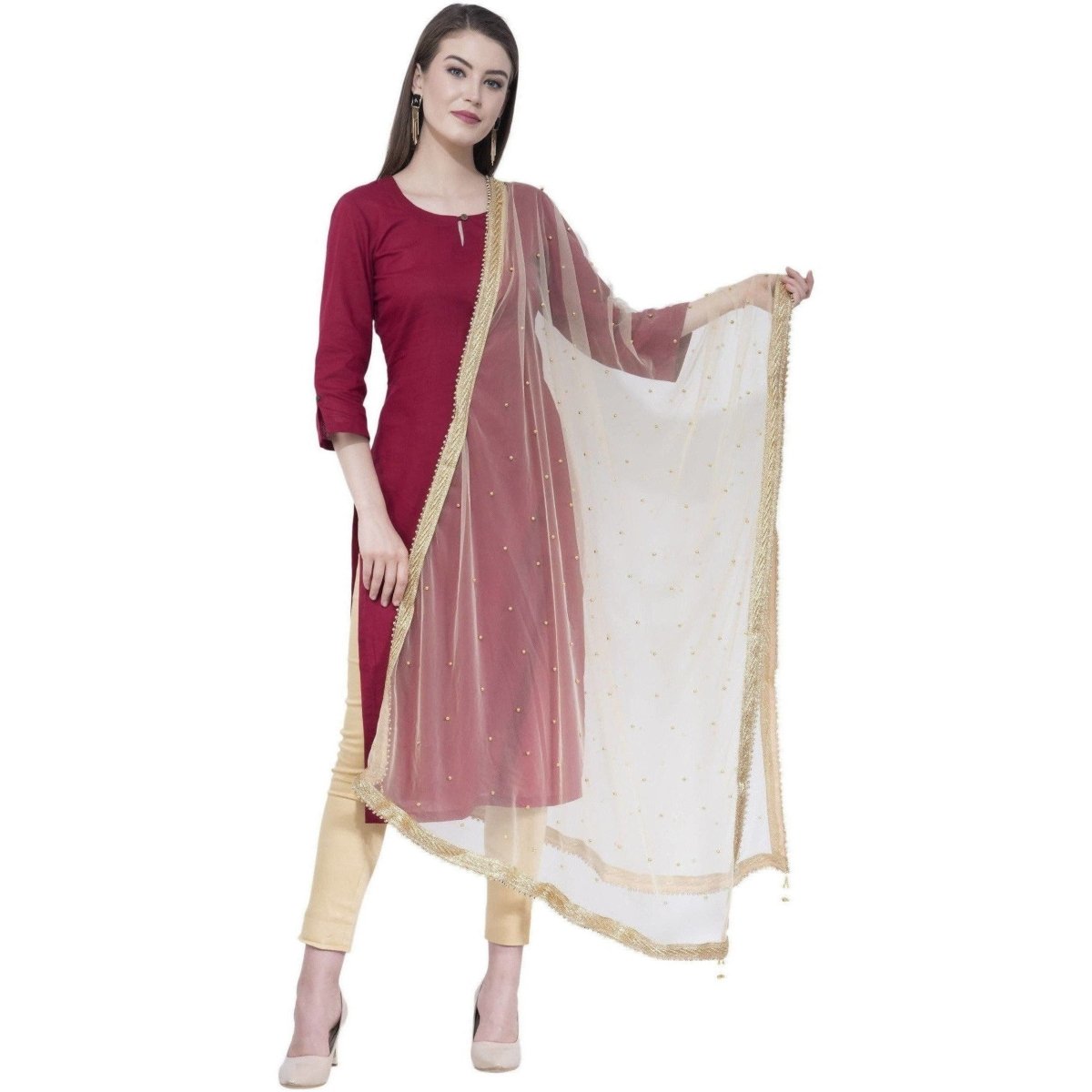 A R Silk Women's Moti Work Net Off White Dupattas and Chunnis | Grab2Buy