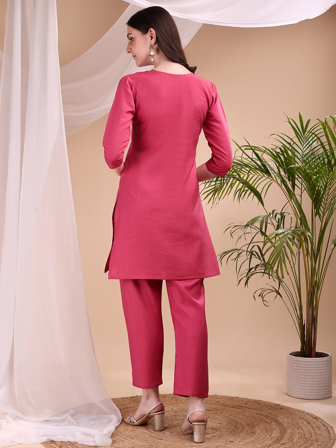 Embroidered Co Ords, Pink - Hiral Fashion