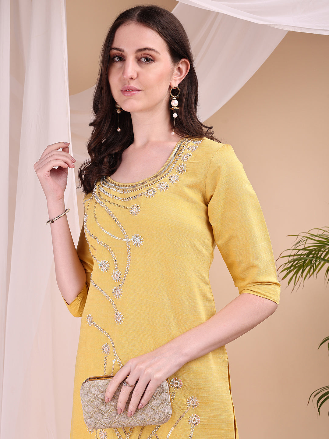 Hand Embroidered Co Ords, Yellow - Hiral Fashion