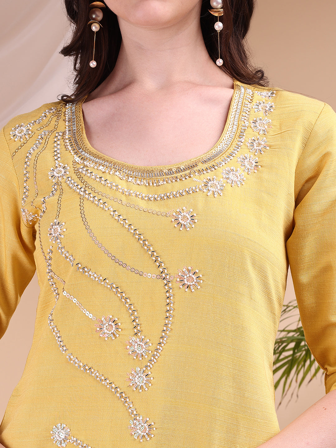 Hand Embroidered Co Ords, Yellow - Hiral Fashion